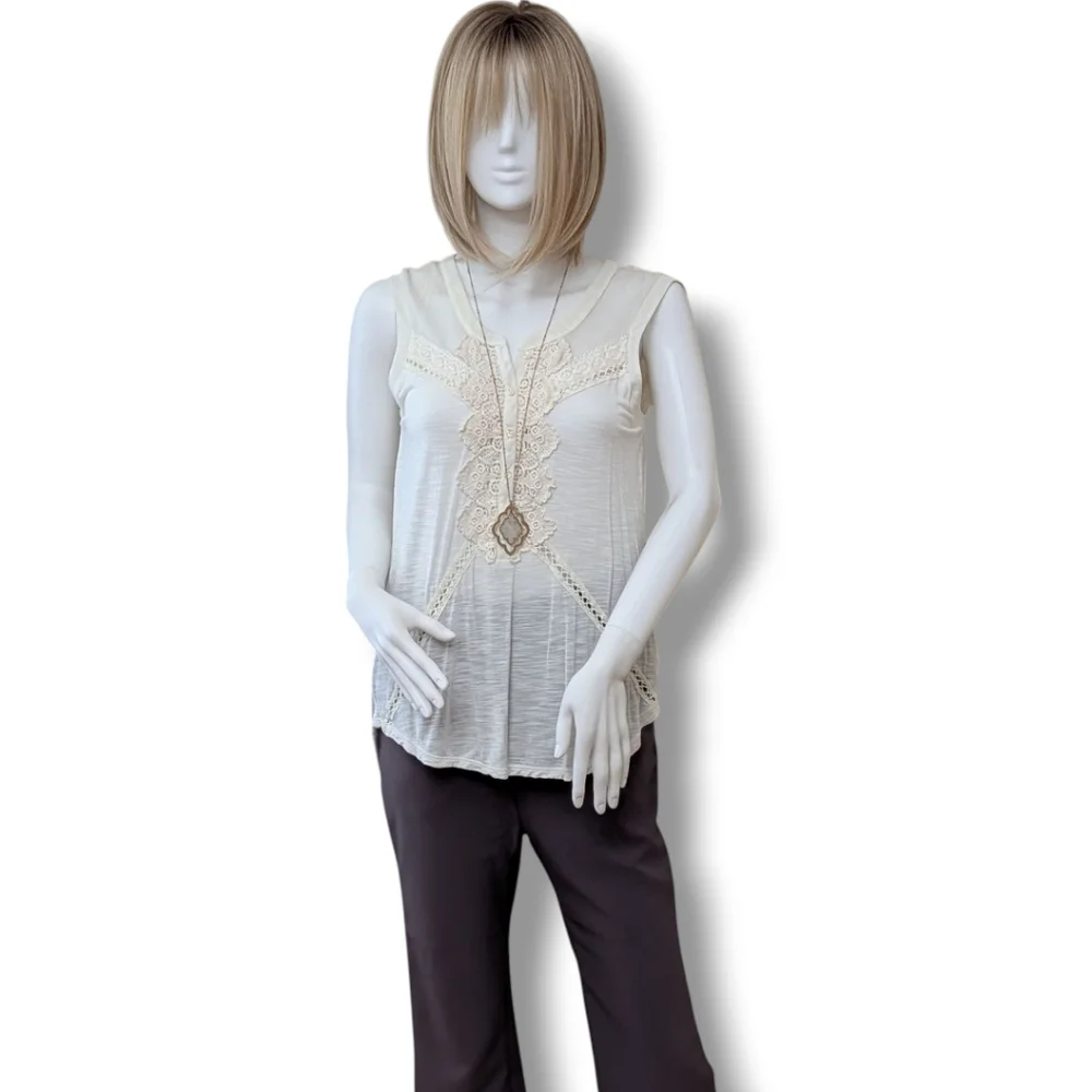 American Eagle Sleeveless Lace Detail Top in Soft Ivory - Picture 7 of 7